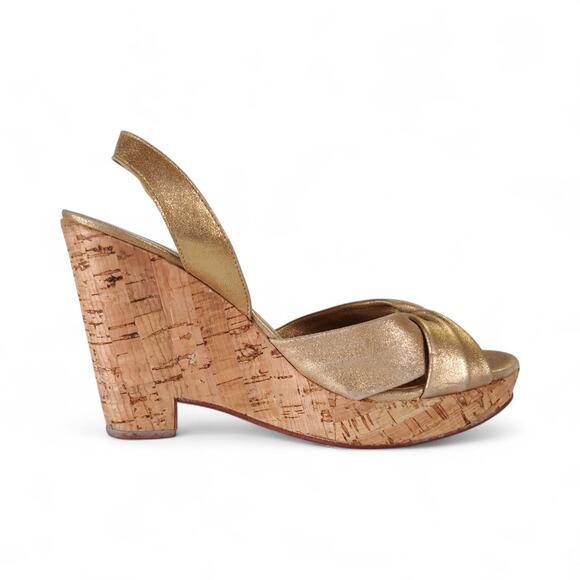 Dani Black Gold Leather Cork Platform Wedge Sandals 7.5M Made in Brazil - Picture 9 of 14